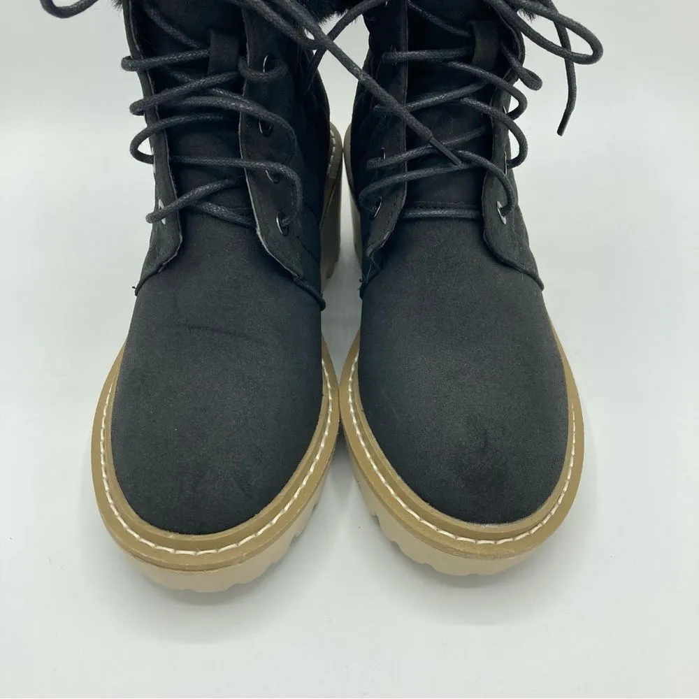 Nicole Miller Boots Black Faux Fur Cuffs Quilted Size 6 Lace Up NWOT. - Image 4