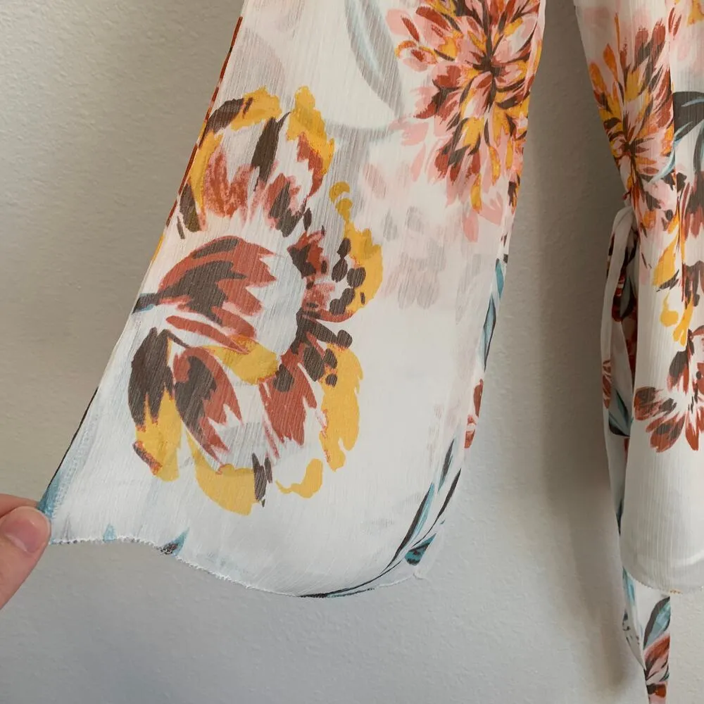 Tularosa Robin Floral Wrap Mini Dress in White Multi - Image 5