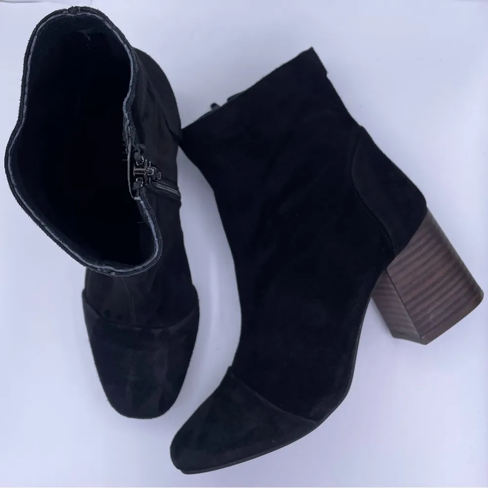 suede block heel square toe black booties women Size 38/ 7.5US - Image 11