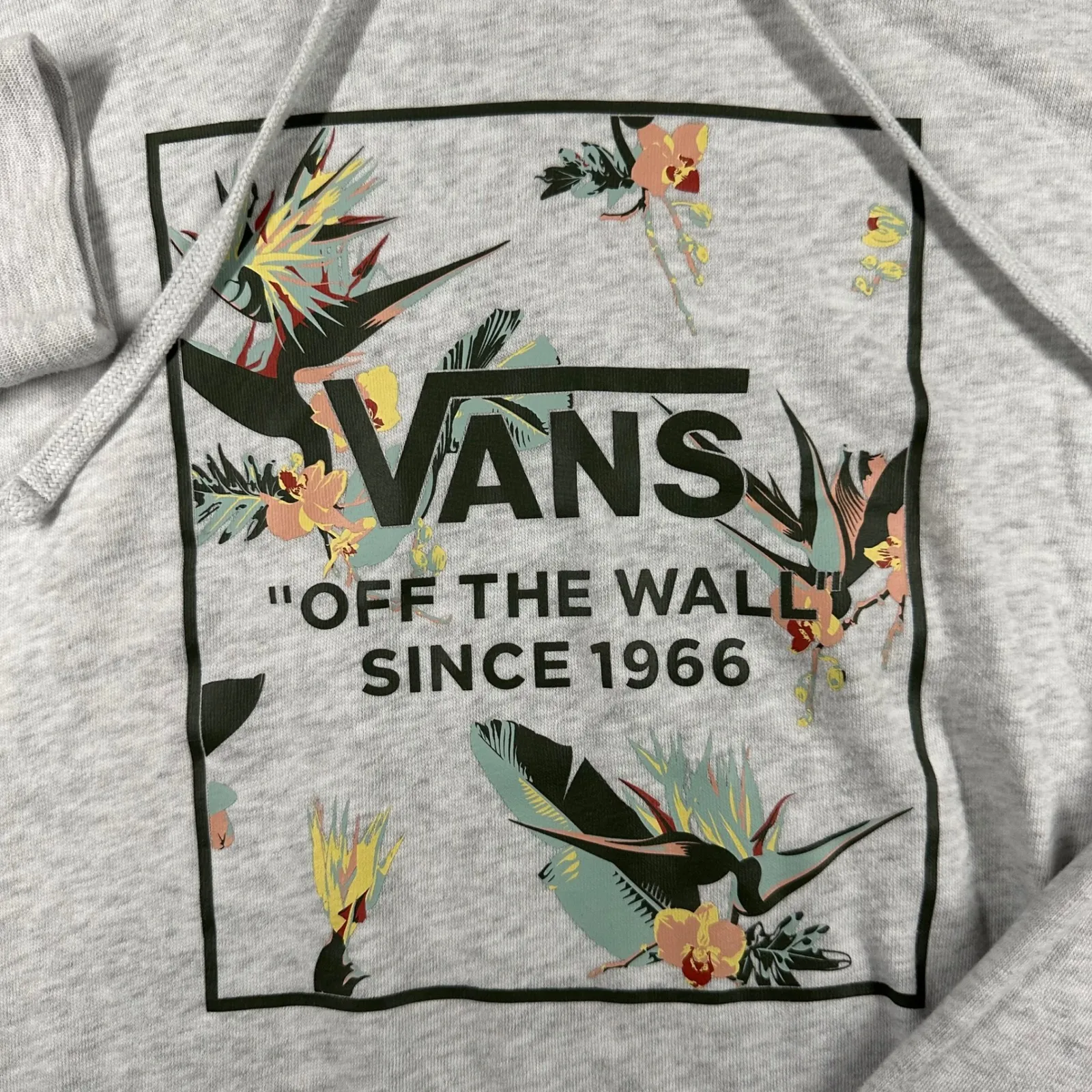 Vans Off The Wall Womens Large Gray Floral Cropped Graphic Hoodie Sweatshirt - Image 2