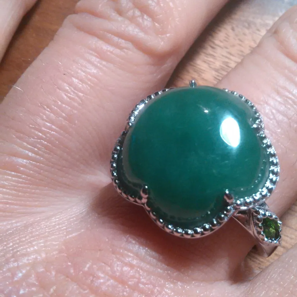 Green Jade and Chrome Diopside Cherry Blossom Sterling Silver Ring (Size 9) - Image 9