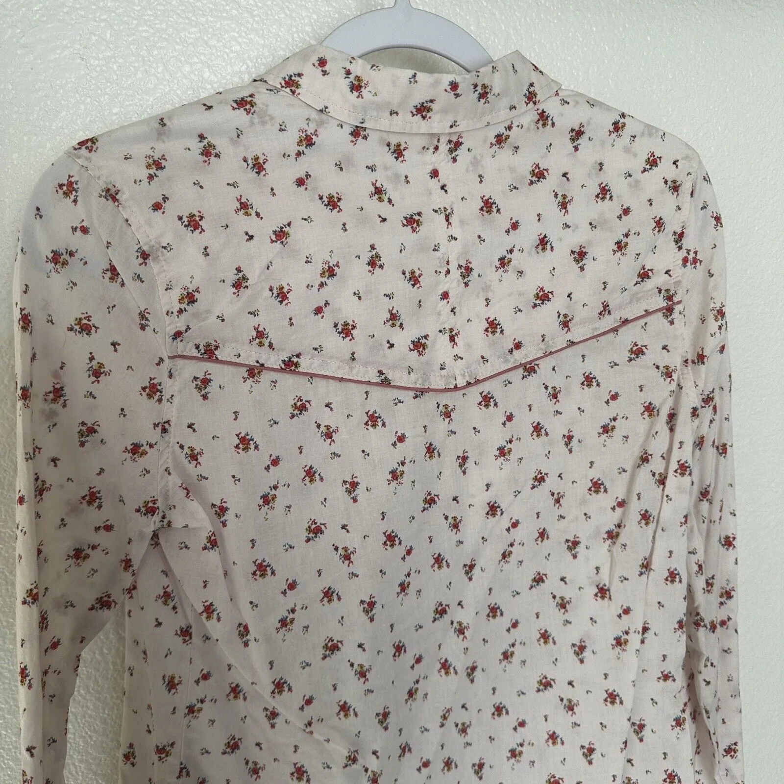 FREE PEOPLE WHERE ARE YOU PINK FLORAL Western Pipping Shirt Top Rodeo - Image 4