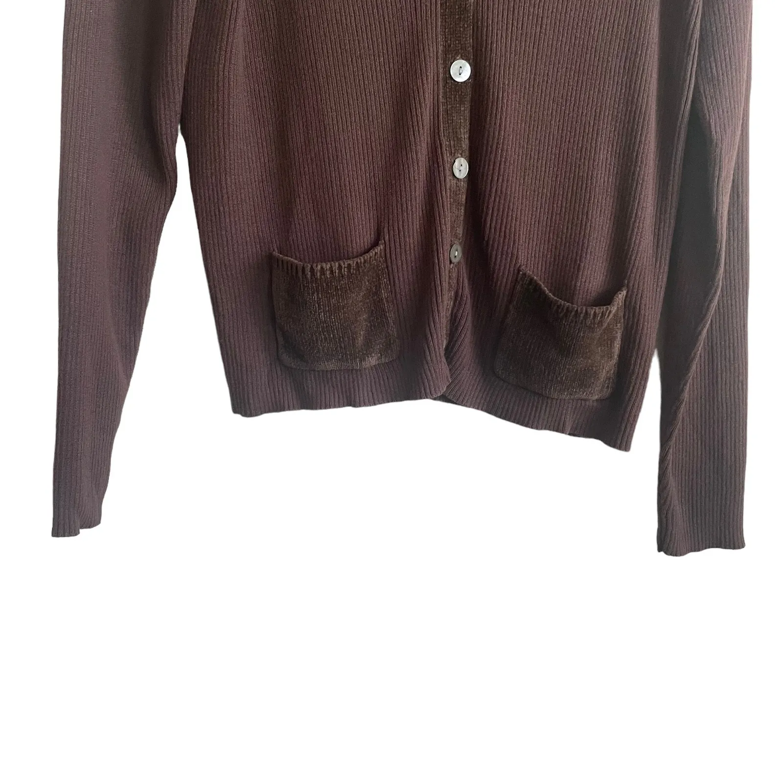 Vintage‎ Talbots Women Cardigan XL Brown Ribbed Button Up Minimalistic Retro 80s - Image 7