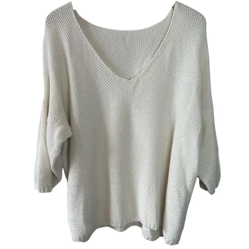 FIRST RITE 100% Pima Cotton Oversized Textured Sweater Ivory XL Slouchy White - Image 1