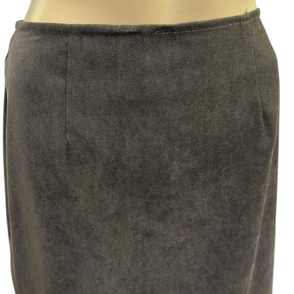 Brown Faux Suede Zip Back Pencil Skirt Sueded Imported Dry Clean Womens 5/6 - Image 2