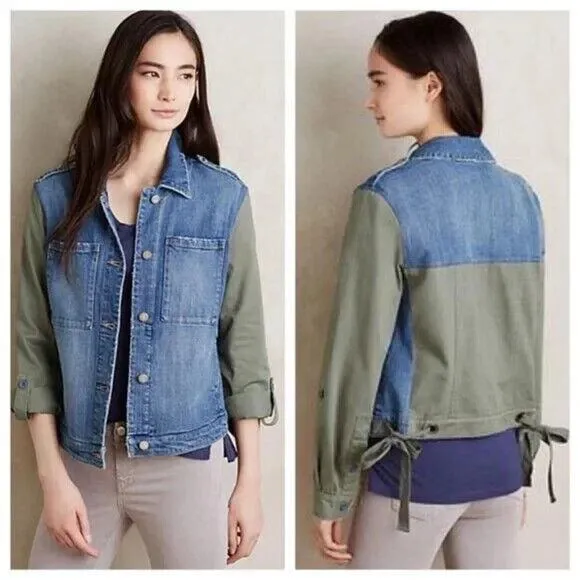 Pilcro And The Letterpress Women's Small Button Up Military Denim Jean Jacket - Image 2