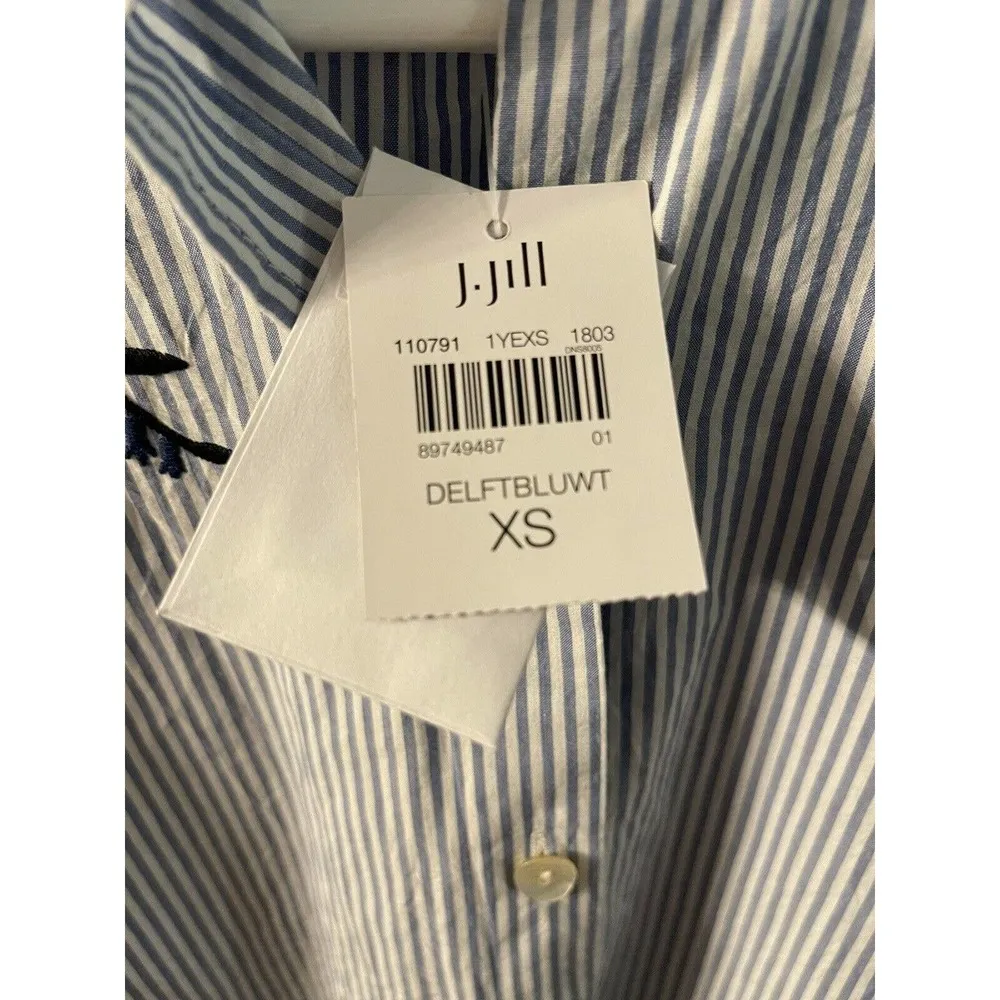 J, Jill Women’s XSmall Blue Stripe Button Down Blouse Floral Embroidered NEW - Image 7