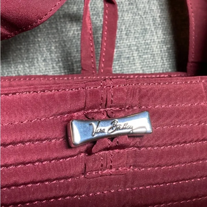 Vera Bradley Maroon Burgundy Microfiber Purse Tote Bag With Toggle Closure - Image 3