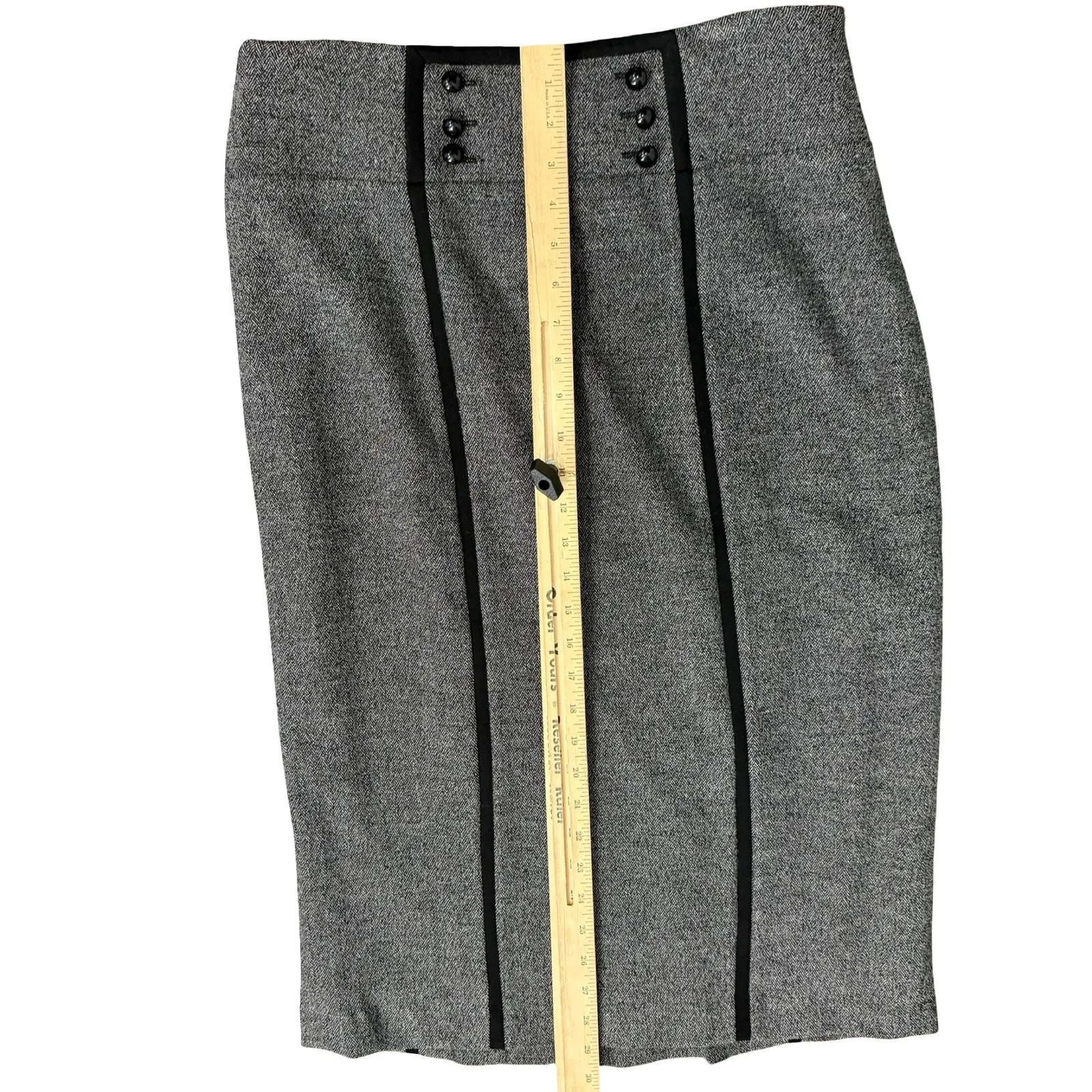 Alberto Makali Black Herringbone A-Line Pleated Button Detail Midi Skirt Size 14 - Image 4