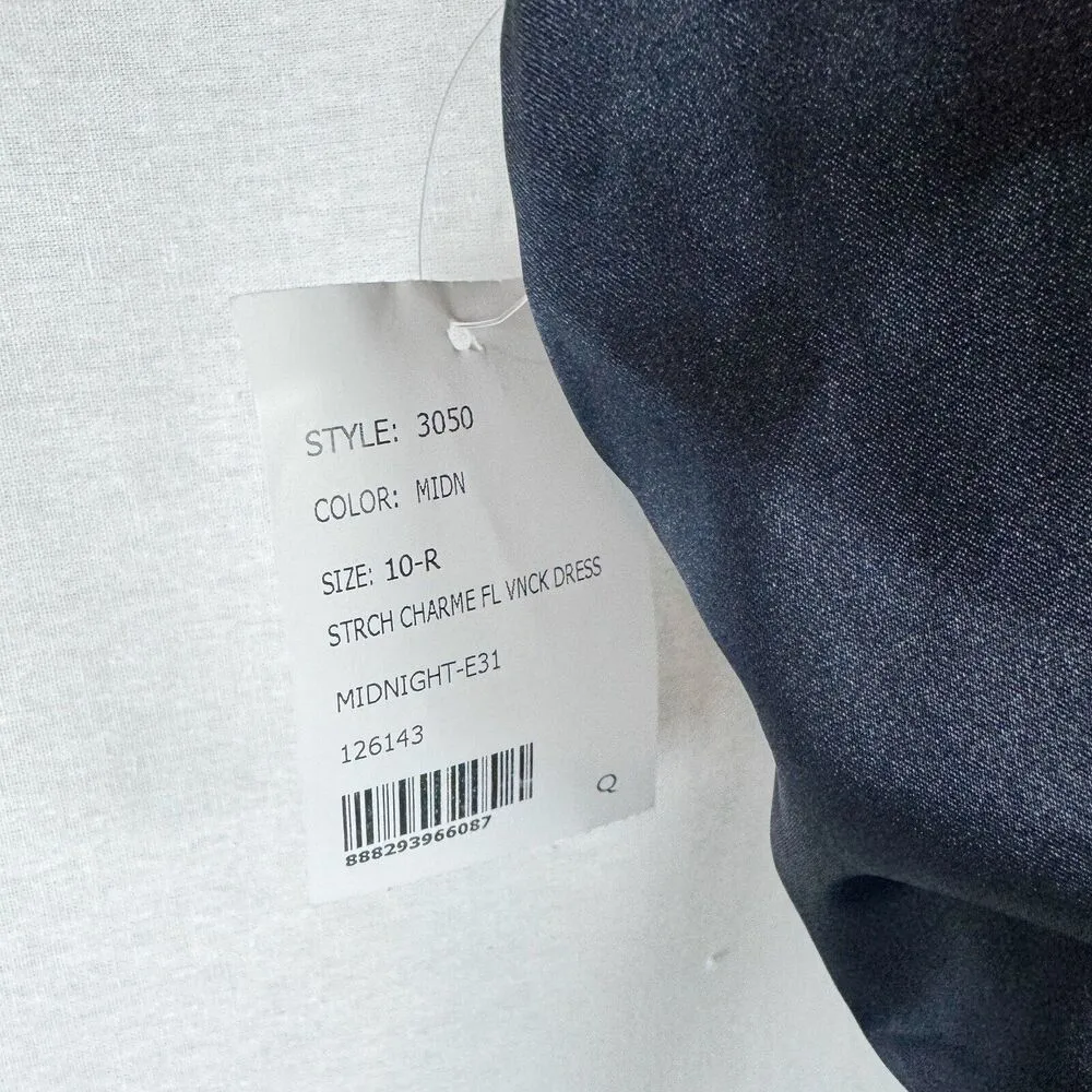 DESSY COLLECTION Cap Sleeve Blouson Faux Wrap Dress Midnight Navy Blue 3050 10 - Image 4