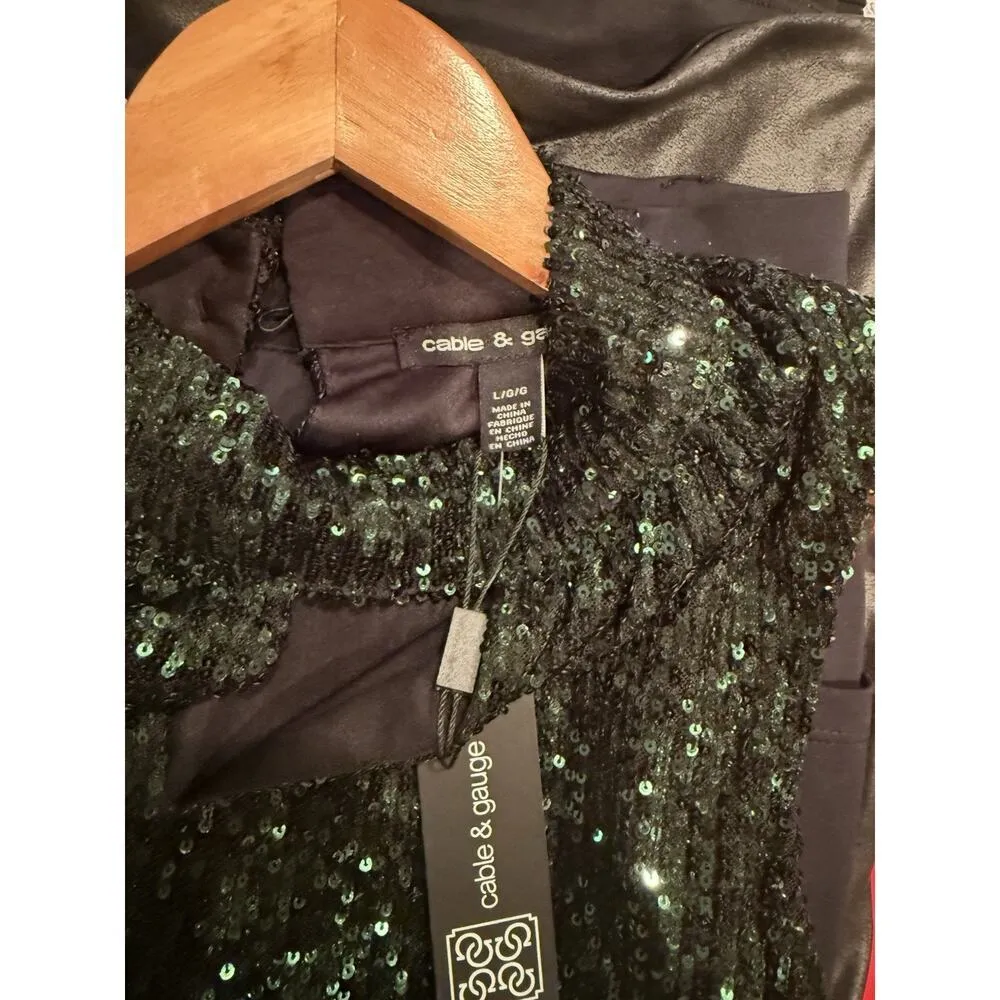 Cable & Gauge Sleeveless Mock Turtleneck Emerald Green Large - Image 7