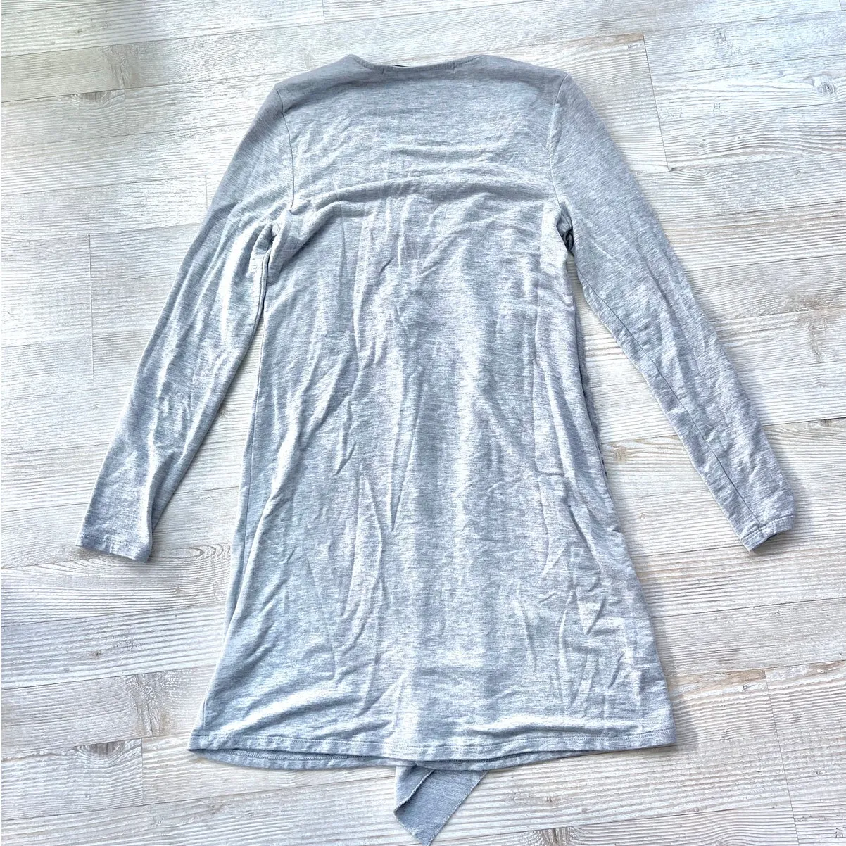Kensie V-Neck Terry Knit Tunic Top With Waterfall Detail | Heather Grey‎ Small - Image 6