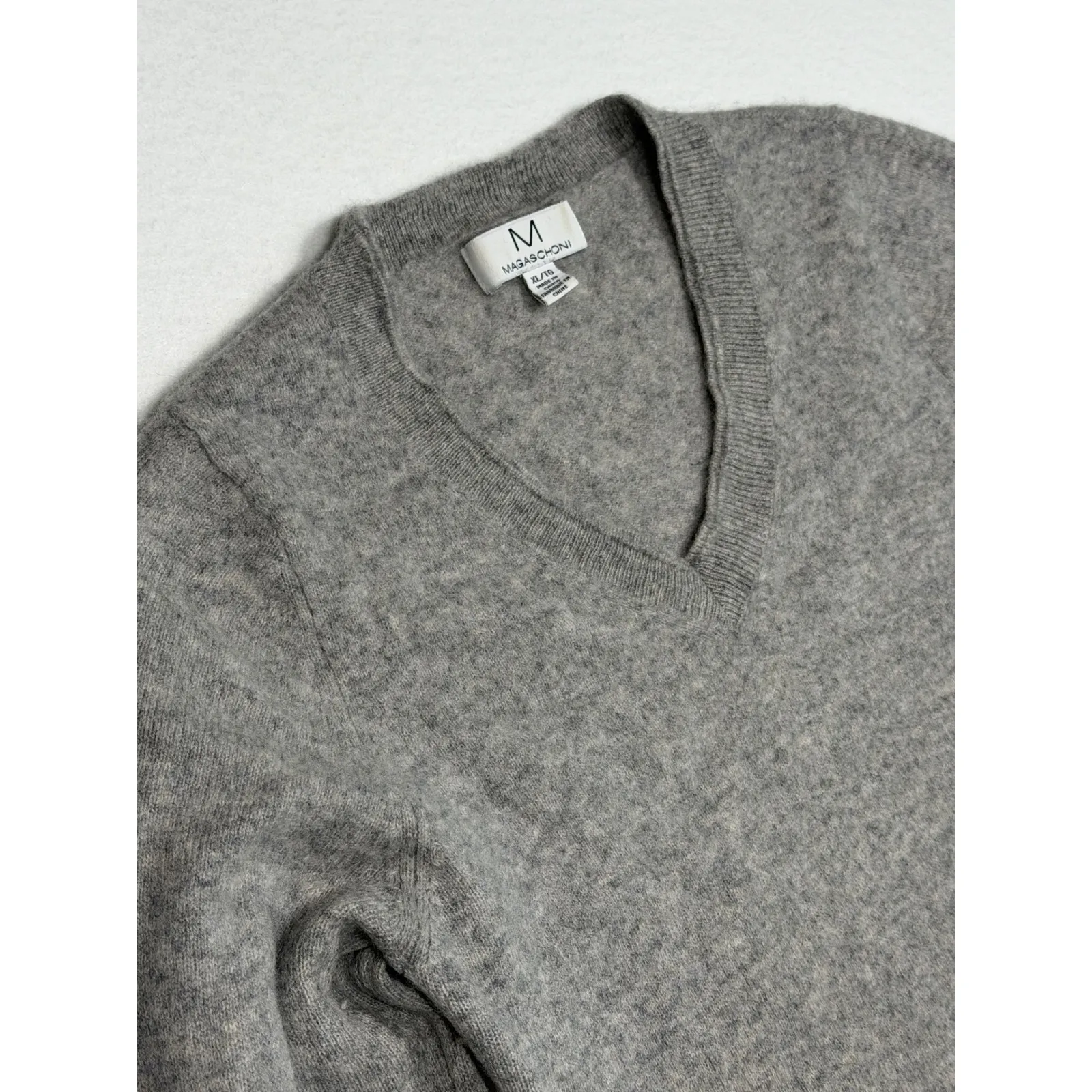 MAGASCHONI Womens Grey 100% Cashmere V Neck Sweater XL - Image 8