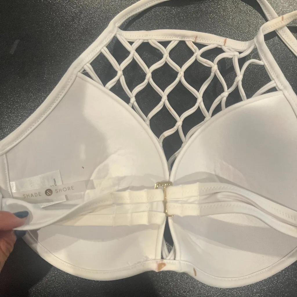 Shade & Shore 38C Bikini Two Piece Bathing Suit TOP Plain White Fishnet Top - Image 3