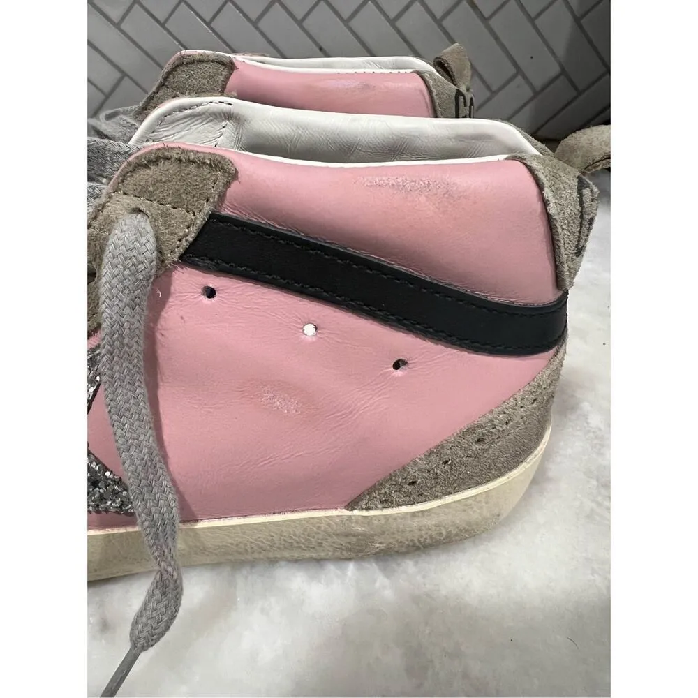 Golden Goose WM Mid Star LTD in pink leather w glitter star & black flash SZ 36 - Image 6