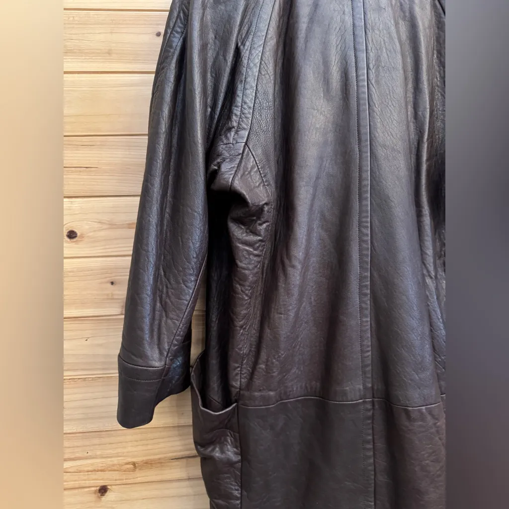 Vintage Vakko Size Small Oversized Soft Chocolate Brown Leather Longline Jacket - Image 12
