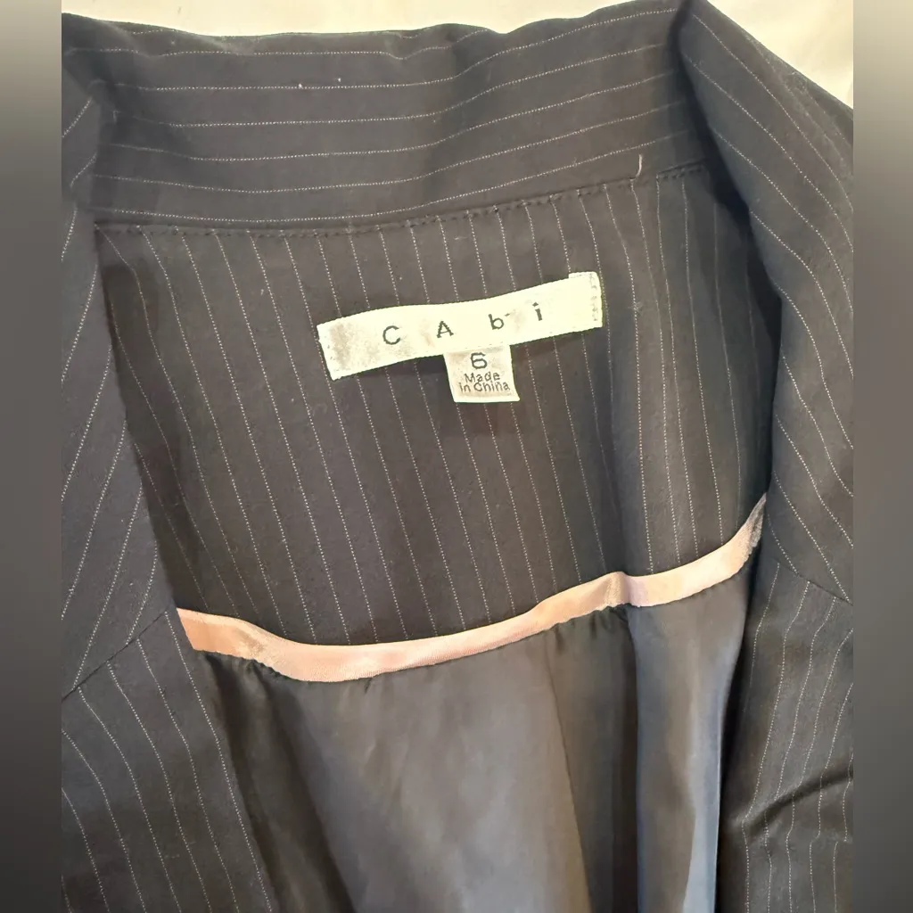 CAbi Black Pinstripe Ruched Button Down Blazer 6 Work Business - Image 3