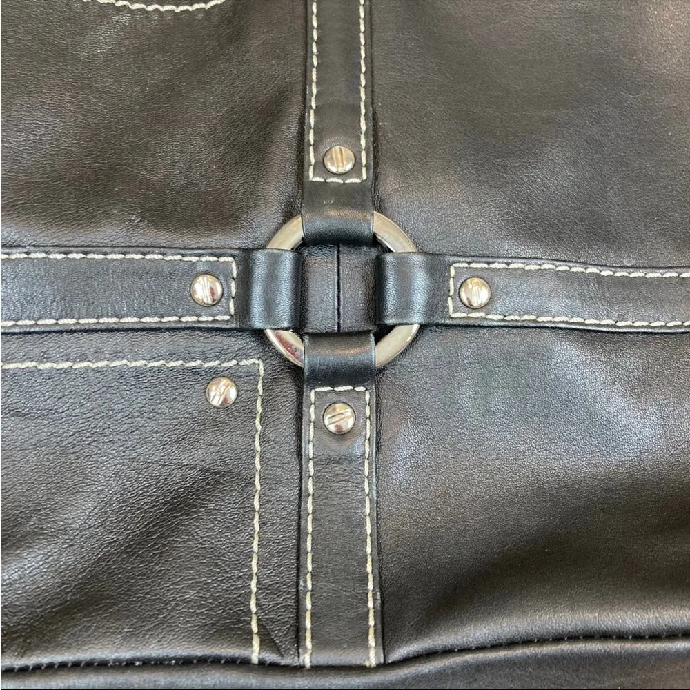 Marco Buggiani Black Leather Stitched Tote Made in Italy NWOT - Image 2