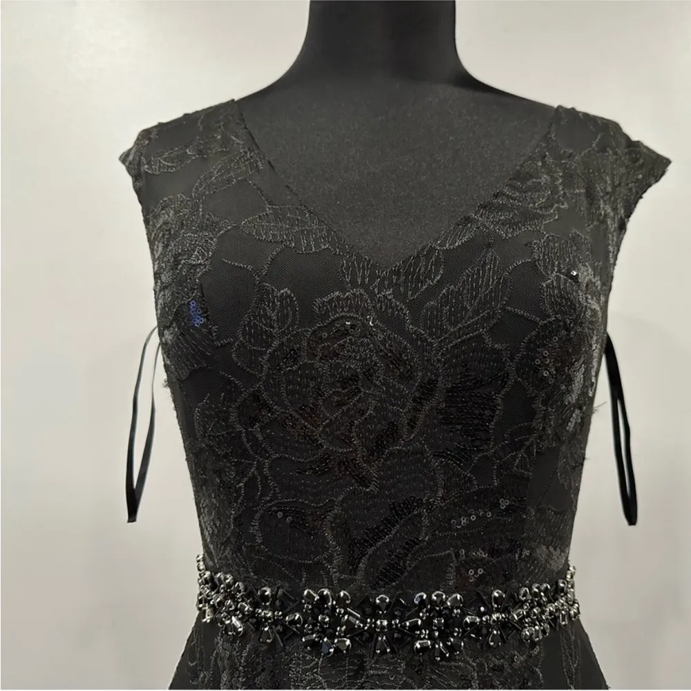 MAC Duggal 20131 Floral Embroidered V-Neck Gown in Floral Multi 6 - Image 4