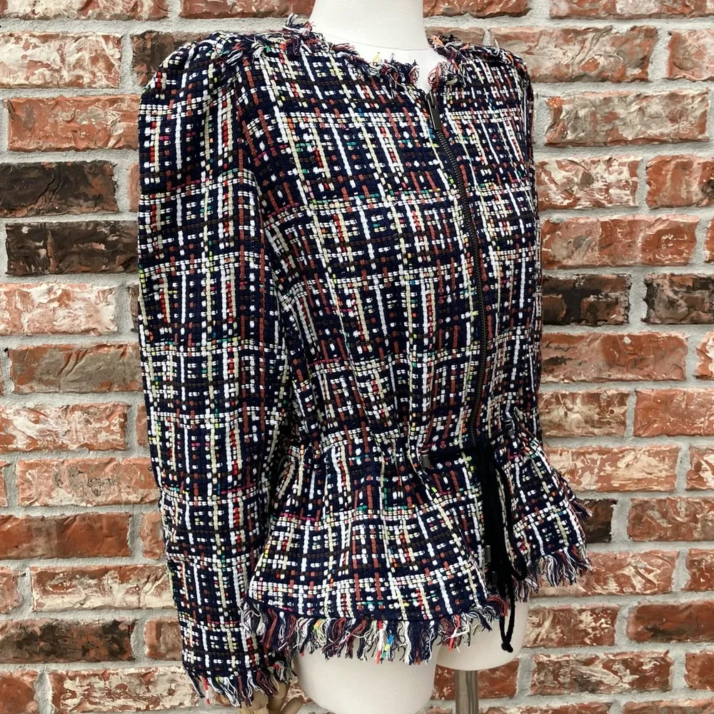 Halogen petite plaid woven blazer with an adjustable waist and fringe / LP - Image 7