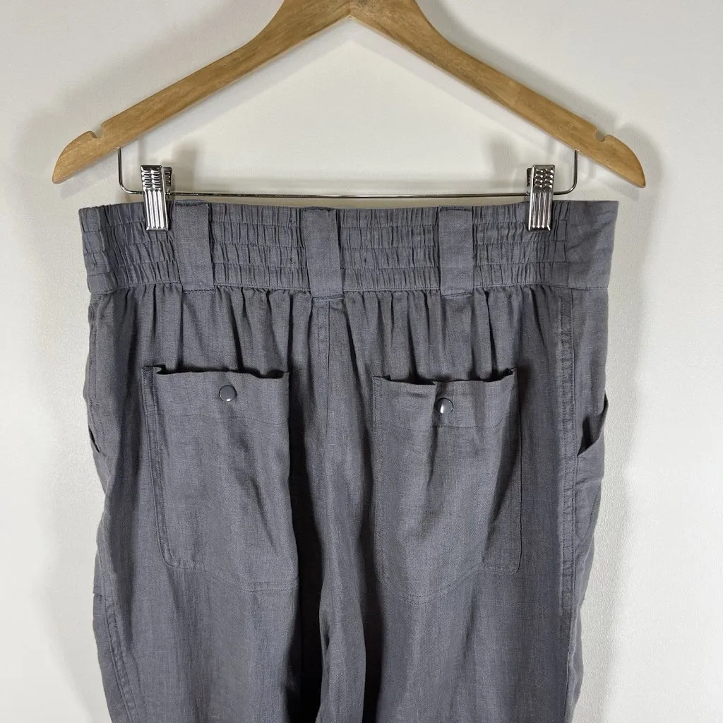 Tahari Linen‎ Pants Size Medium Gray Pockets High Rise Stretch Waist Lagenlook - Image 6