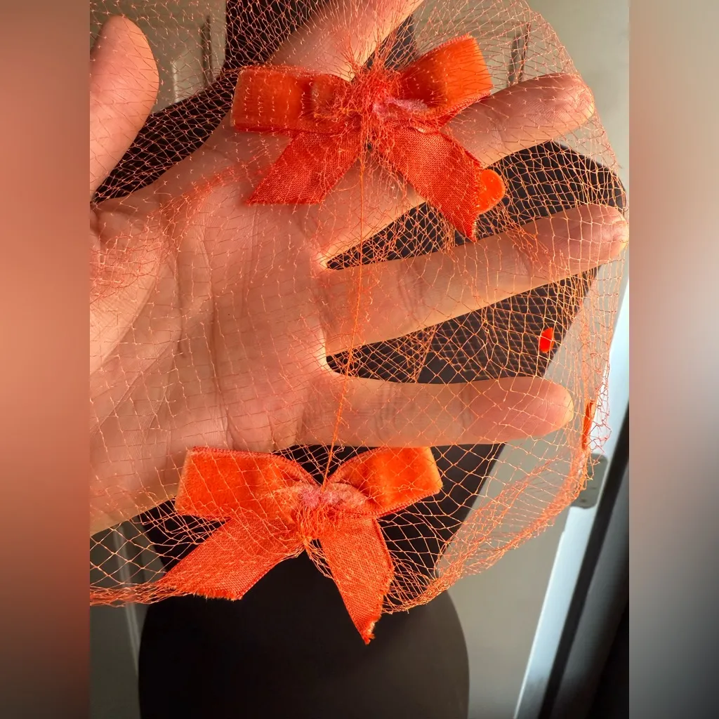 Vintage orange netted velvet bow hair net Red - Image 6
