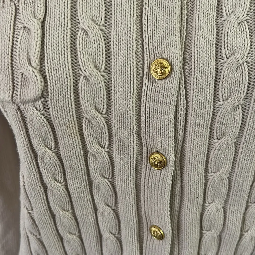 Adrienne Vittadini Cream and Gold Ribbed Cardigan Sweater - Image 3