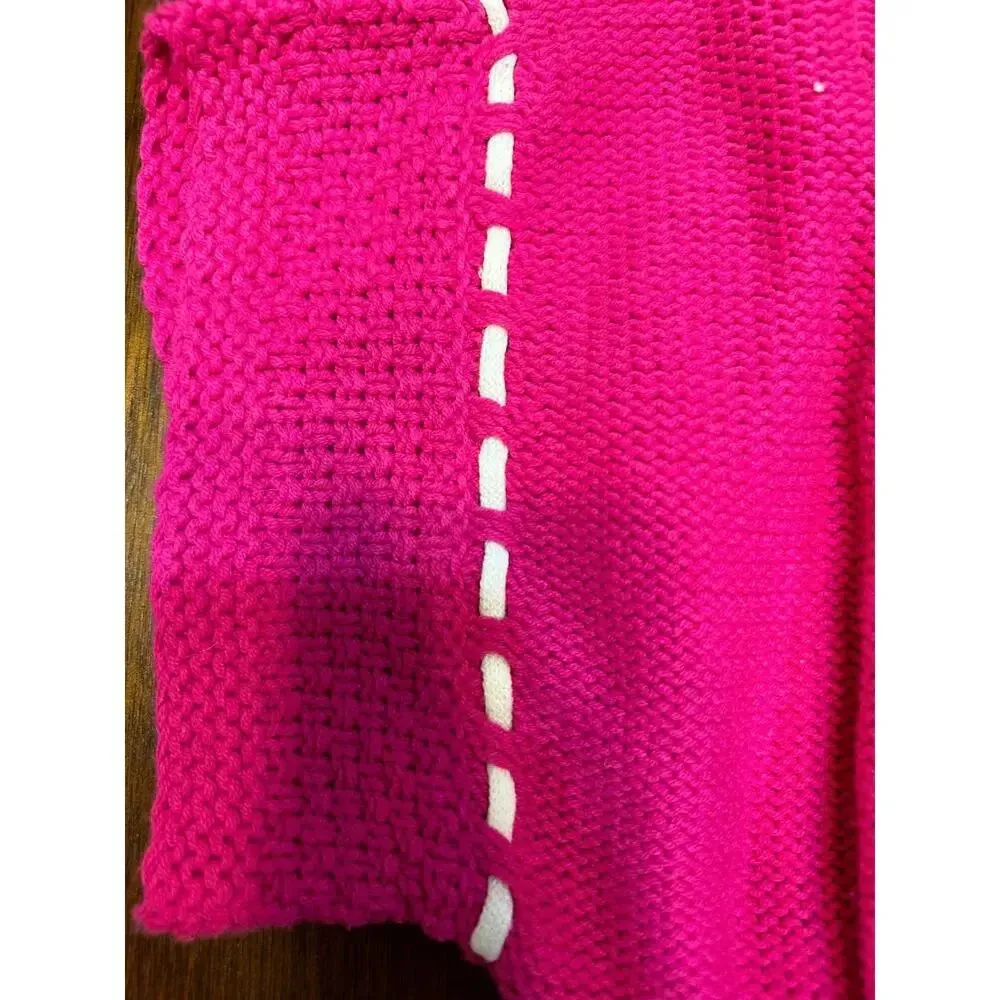 Pink Twill Women Large Cotton Blend Knit Wrap Sweater Shirt Colorful Art to Wear - Image 8