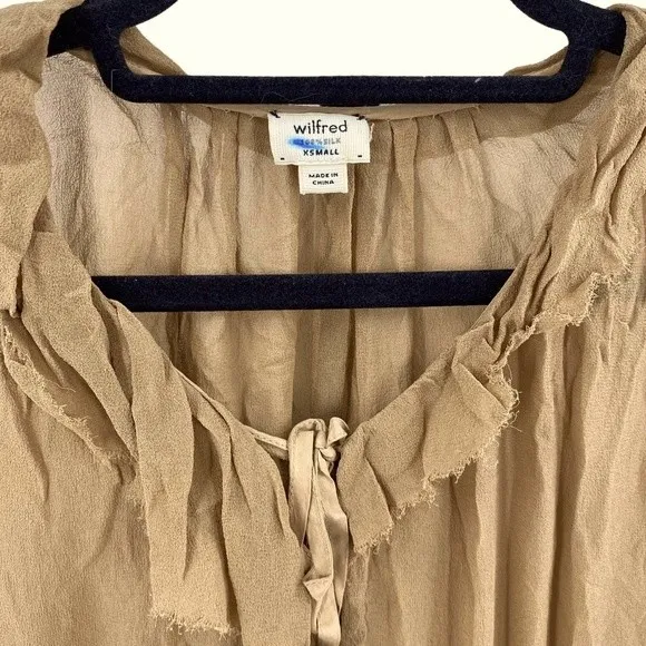 Aritzia Wilfred Womens XS‎ Tan Beige 100% Silk Shirt Dress Above Knee Lagenlook - Image 2