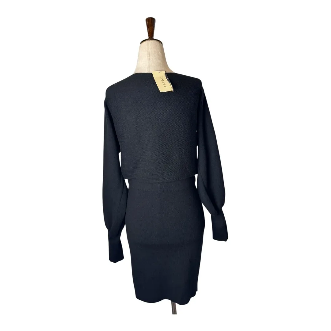 Evereve Dress Women Small Black Knit Adina Off Shoulder Long Sleeve Sweater Mini - Image 3