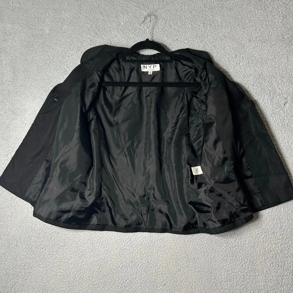 NYP Suits Blazer Womens 12 Black Button Up Diamond‎ Pattern Jacket Career Event - Image 5