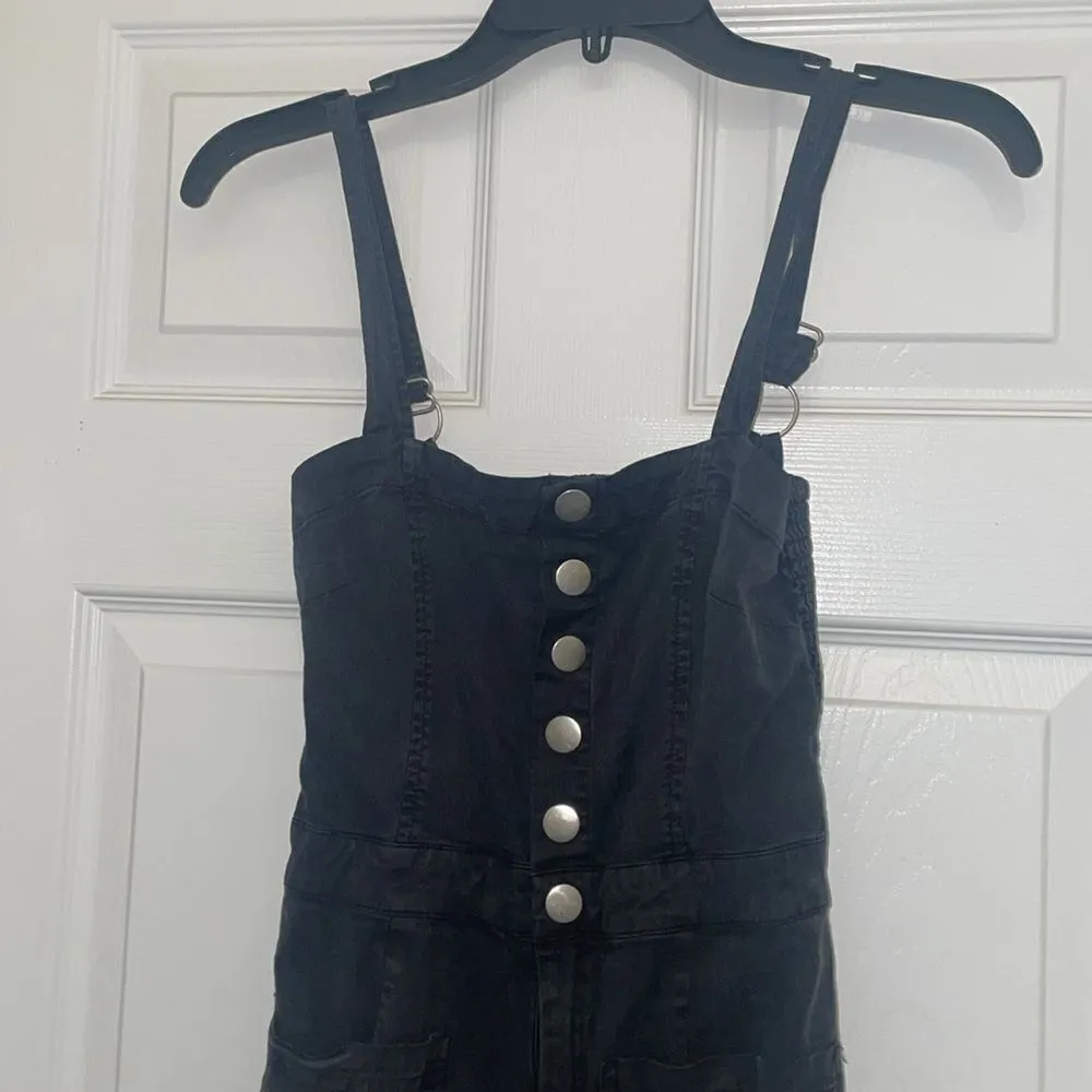 Chaser Stretch Twill Square Neck Button Down Wide Leg Jumpsuit Washed - Black - Image 4