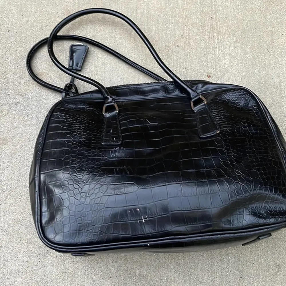 Nine West Black Faux Leather Satchel Handbag Purse 14x10x5 - Image 14