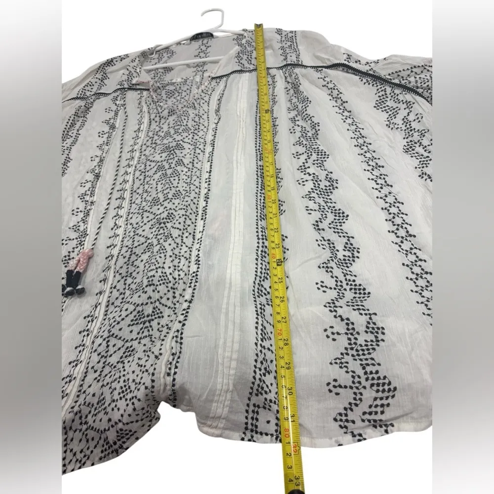 Zara Printed Blouse With Drawstring Oyster White Tassel Medium oversized XXL - Image 14