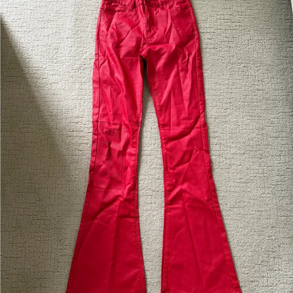 Edikted Red Flare Jeans - Image 4