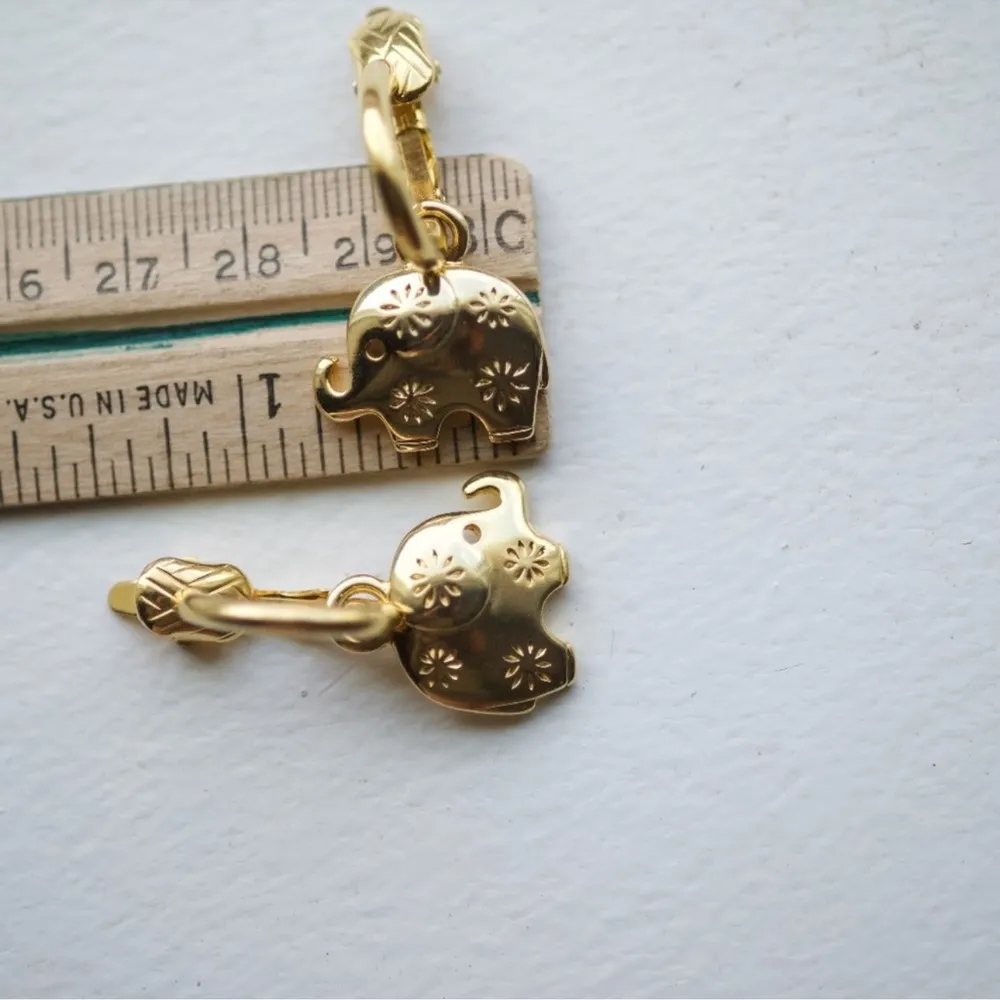 Gold Elephant Charm Earrings - Image 5