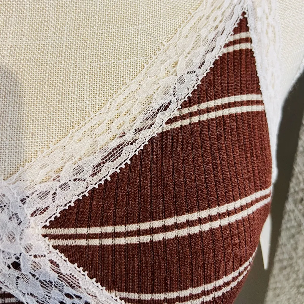 FREE PEOPLE GiGi Seamless Striped Bra Umber Earth Brown White Bohemian Size XS/S - Image 5