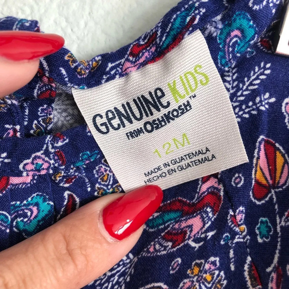 Oshkosh Long Sleeve Floral and Bird Print Dress. Size 12m. - Image 8