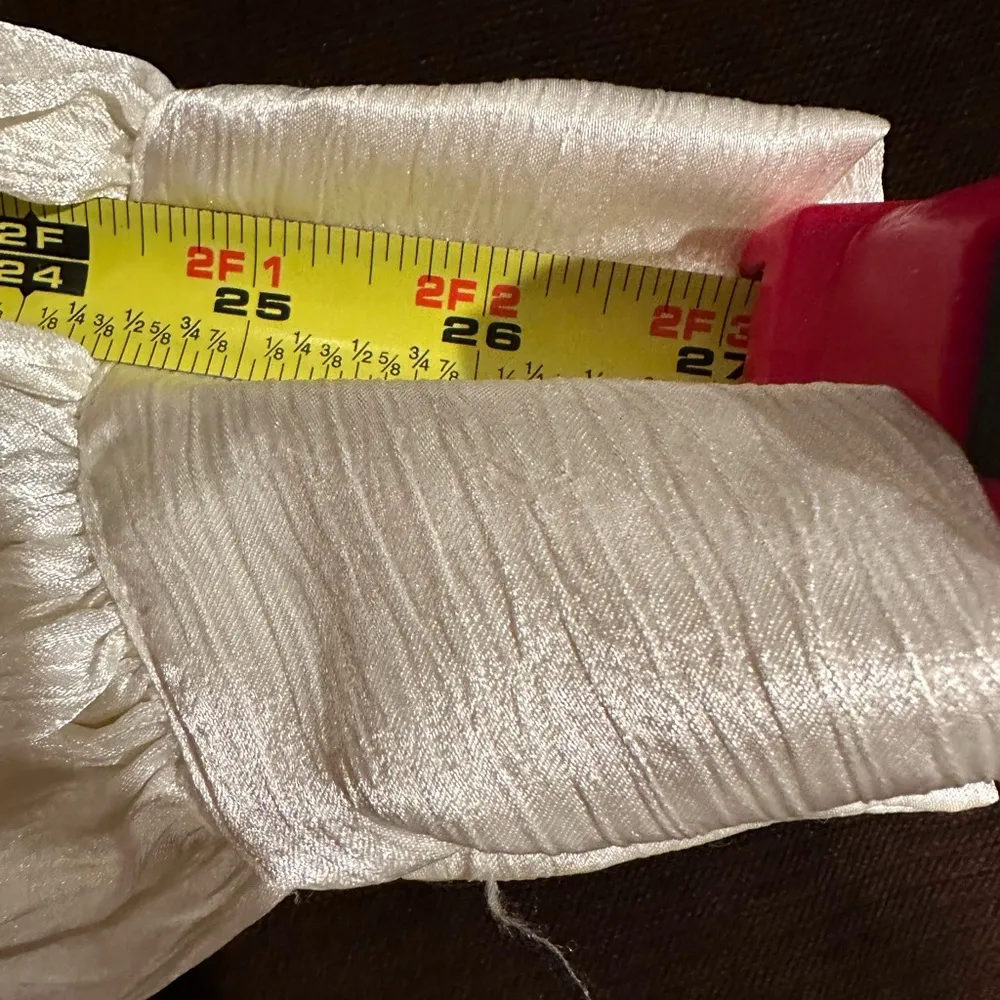 Pat Spratt Cream Satin Vintage High Neck Buttons Tie In Front.Wide Sleeves Sz 16 - Image 13