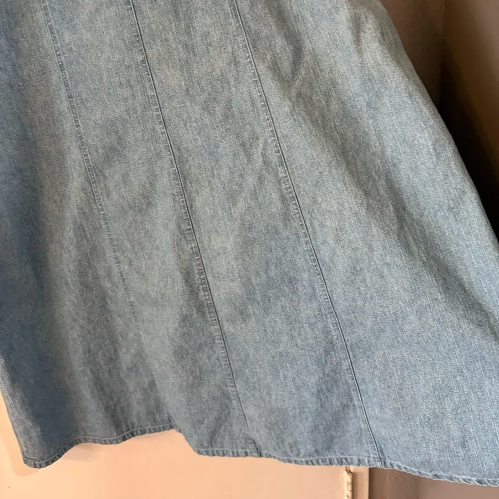 Vintage Denim Maxi Dress Long Line Pearl Snap Buttons Cowgirl Chambray Cottage Blue Size 12 - Image 8