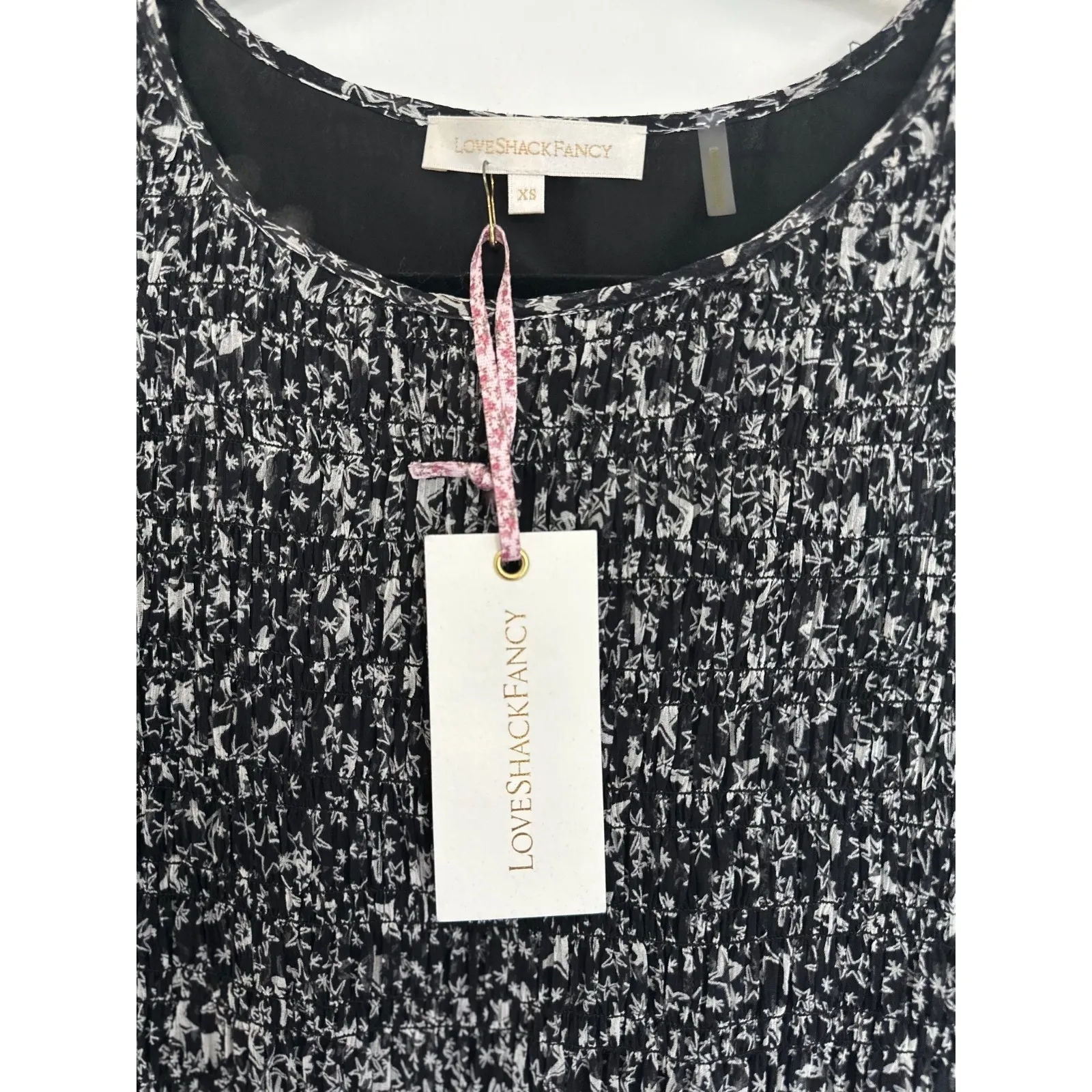 LoveShackFancy Scarlett Mini Dress, Evening Sky Star, Ruched Chiffon, size XS - Image 6