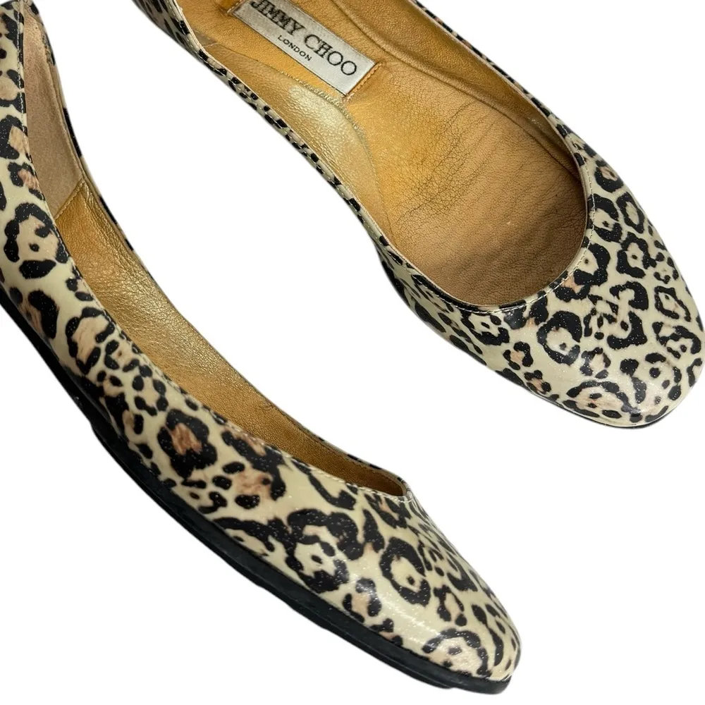 Jimmy Choo Witty Leopard Print Shimmer Square Toe Ballet Flats - Image 3