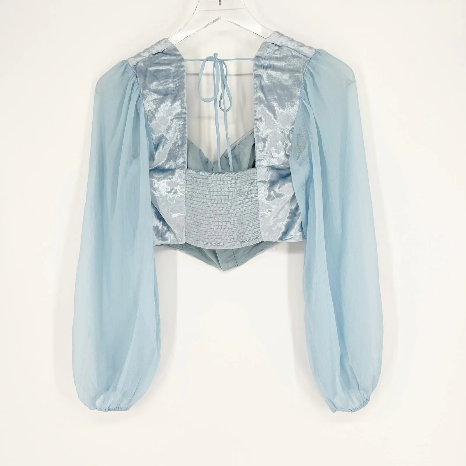 NEW Urban Outfitters Peggy Velvet Hook &‎ Eye Crop Top S Blue - Image 3