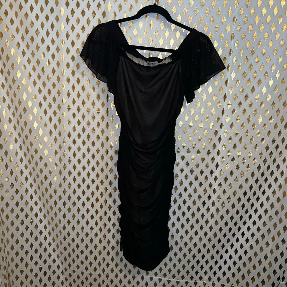 Mesh nude overlay bodycon dress off the shoulder Baileyblue size S - Image 4