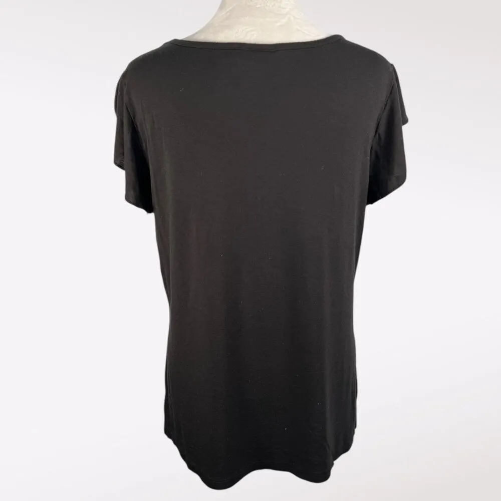 Black Short Flutter Sleeve T-Shirt Top Large - Image 5