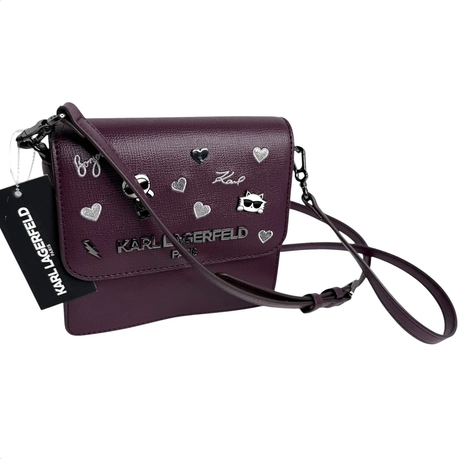 Karl Lagerfeld Vegan Leather CROSSBODY CLUTCH BAG Red Annette Cat Handbag Purse - Image 13