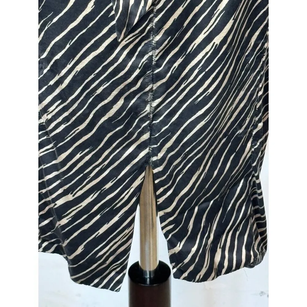 Betsey Johnson Dress Women 8 Black Tan Animal Print Silk Ruched Halter Midi‎ - Image 6