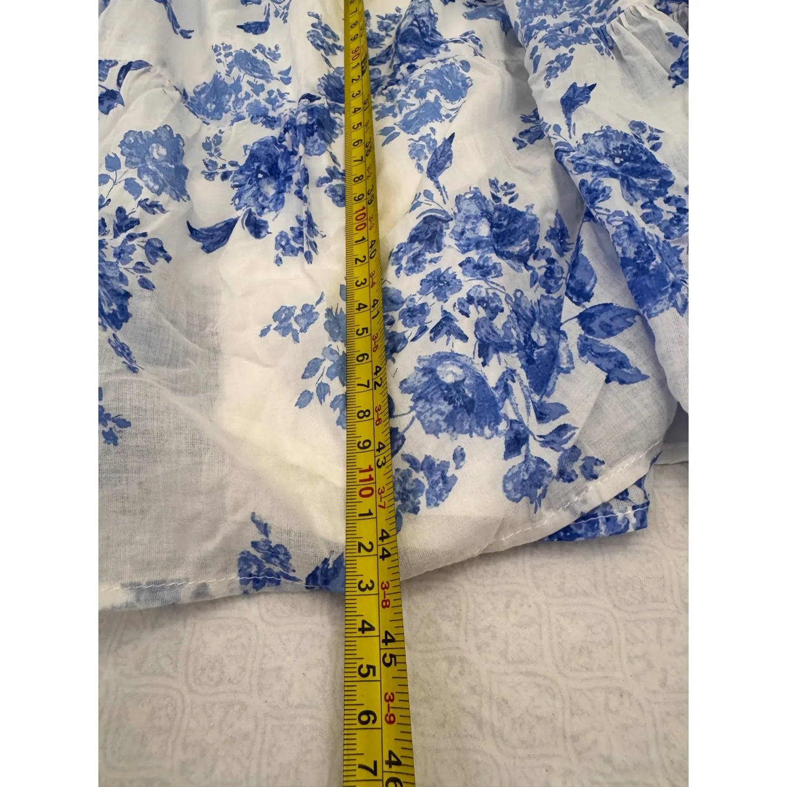 AQUA Floral Midi Dress Smocked Tie Strap Tiered Casual Summer White Blue L‎ - Image 9