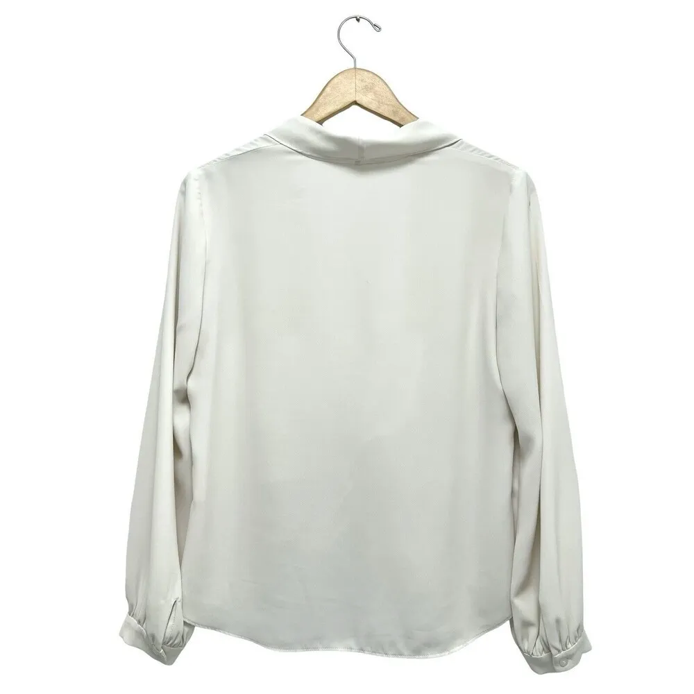 Amanda Uprichard Keely Twist Front Long Sleeve Crepe Blouse Ivory White Revolve - Image 6