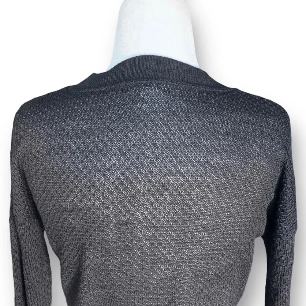 Nordstrom Abound Black Open Weave Knit Long Sleeve Cropped Sweater Top Pullover - Image 5